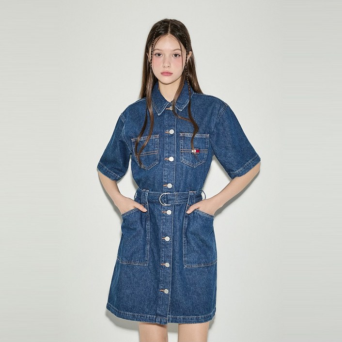 타미힐피거 벨티드 워크웨어 원피스 (T32E6WOP01TWT11BK)