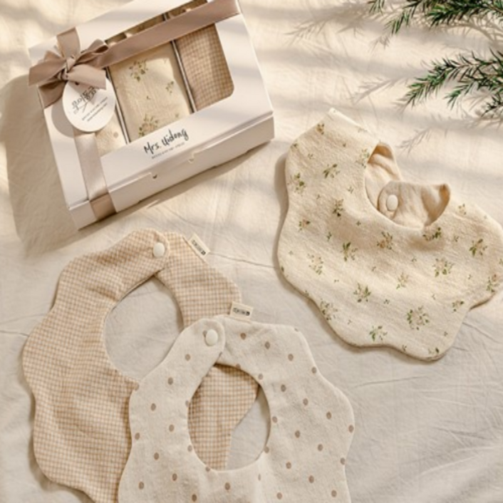 [출산백일선물] 로렌 쁘띠턱받이 3종세트