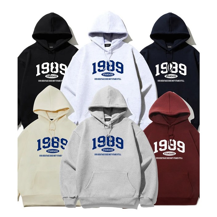 FONOW 후드티 1989 기모 남녀공용 오버핏 겨울 데일리 기본템 커플 후드 맨투맨