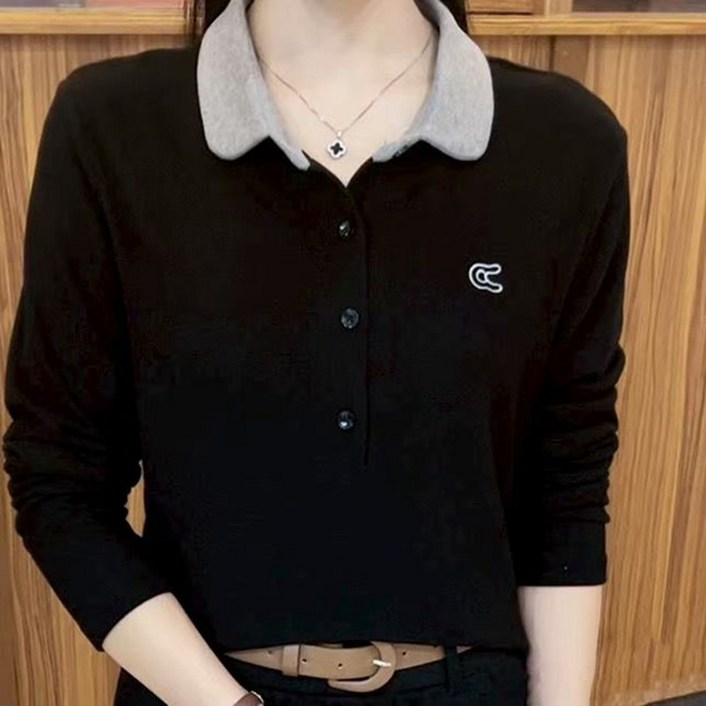 여성 간절기 카라넥 긴팔 티셔츠  단추포인트 기본핏  데일리 오피스 상의