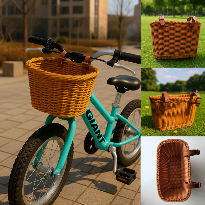 핏타스틱 라탄 자전거 바구니 킥보드 스쿠터 바스켓, 브라운대형