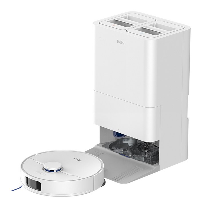 하이얼 로봇청소기 8000Pa 55도 열풍건조 흡입걸레 LDS 네비게이션 자동먼지비움 스마트 앱 제어, 화이트, V30