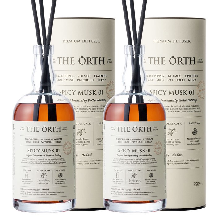 디올트 대용량 실내 디퓨저 인테리어 방향제 선물, 2개, 750ml, 스파이시 머스크