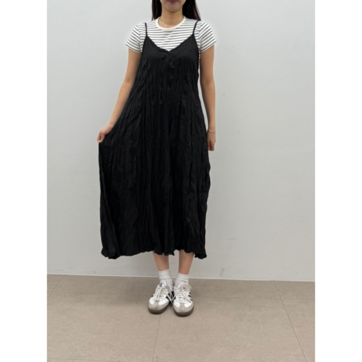 LionHu 내추럴 플리츠 주름 롱 뷔스티에 원피스 레이어드 나시 원피스 데일리룩