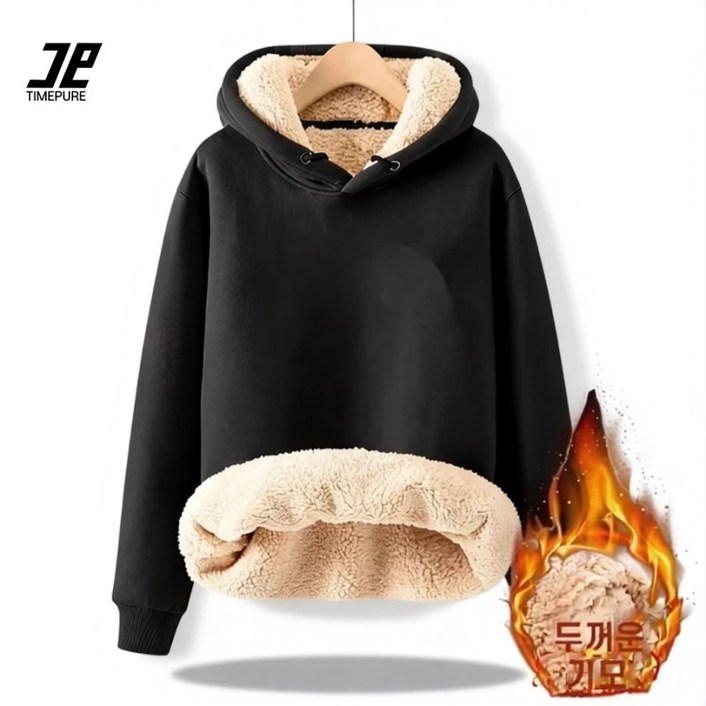 프리미엄 봄 가을 두꺼운 오버핏 기모 후드티 커플용 털 맨투맨 남녀공용 오버핏 보온 후티