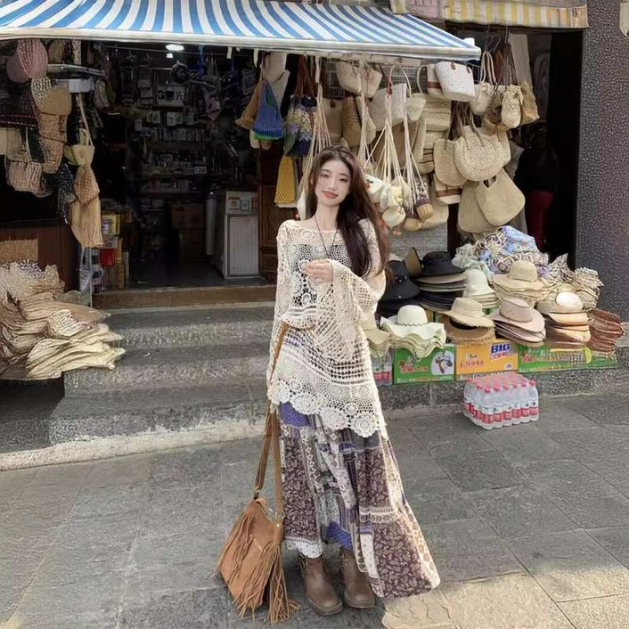 보헤미안 스타일 원피스 에스닉 히피 레이어드 루즈핏