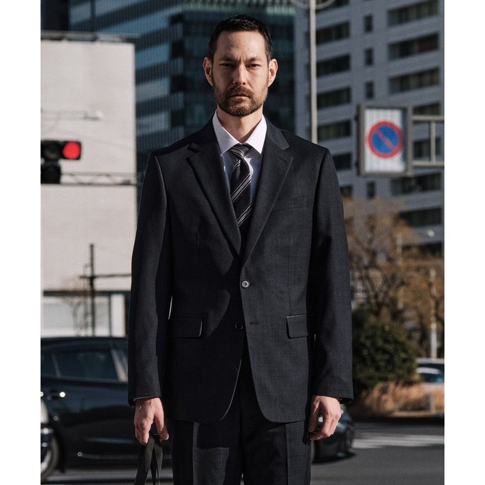 에스티코 남성 사계절 울혼방 편한 착용감 사방스판 수트 세트 클래식핏 네이비