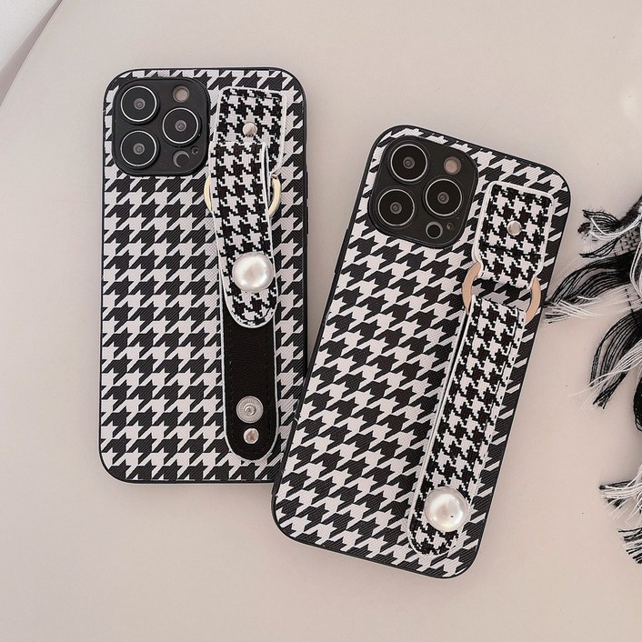 사은품갤럭시 A시리즈 전기종 길이 조절 핸드 그립 스트랩 밴드 예쁜 하운드 체크 패턴 무늬 실리콘 범퍼 핸드폰 케이스