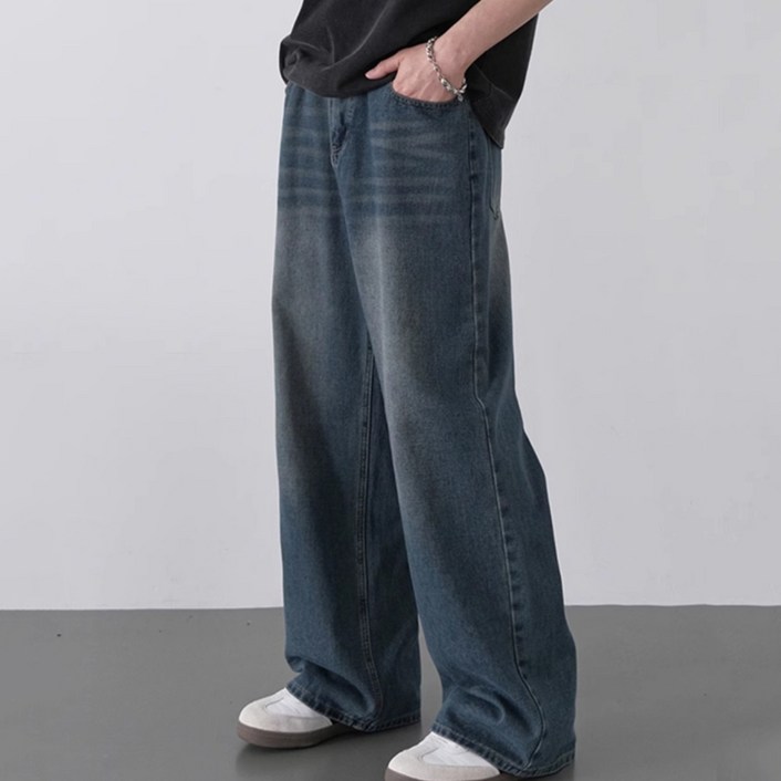 니드오브 남성 세미 와이드 청바지 워싱 데님 팬츠