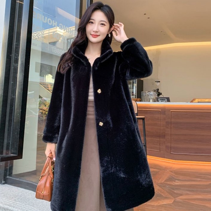 진해스 여성 겨울 하프 털 롱코트 8125