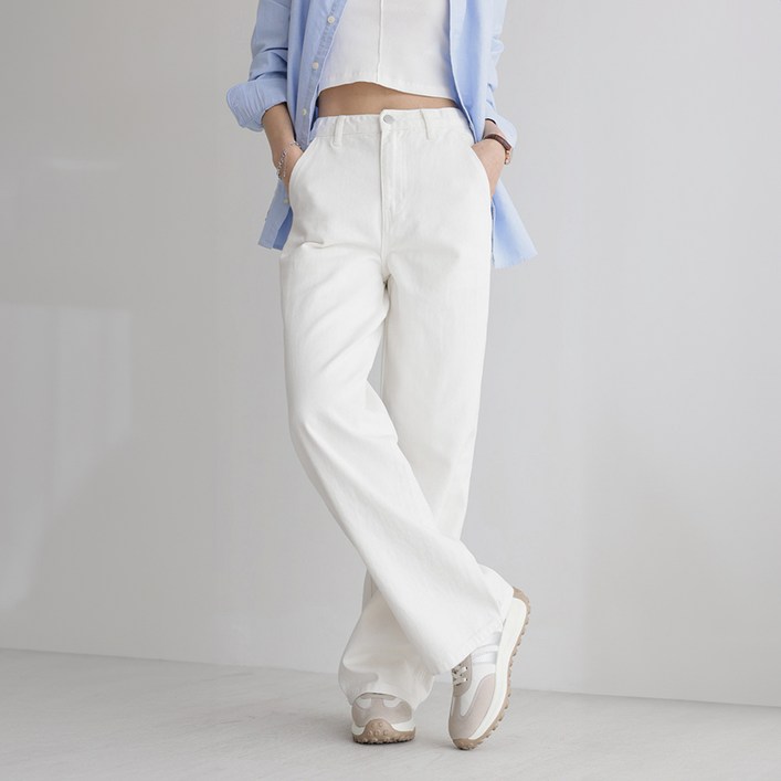 앤드스타일 여성용 숏기본롱 기장 딱맞진 No.8 트윌코튼 절개 인밴딩 와이드 팬츠 264397