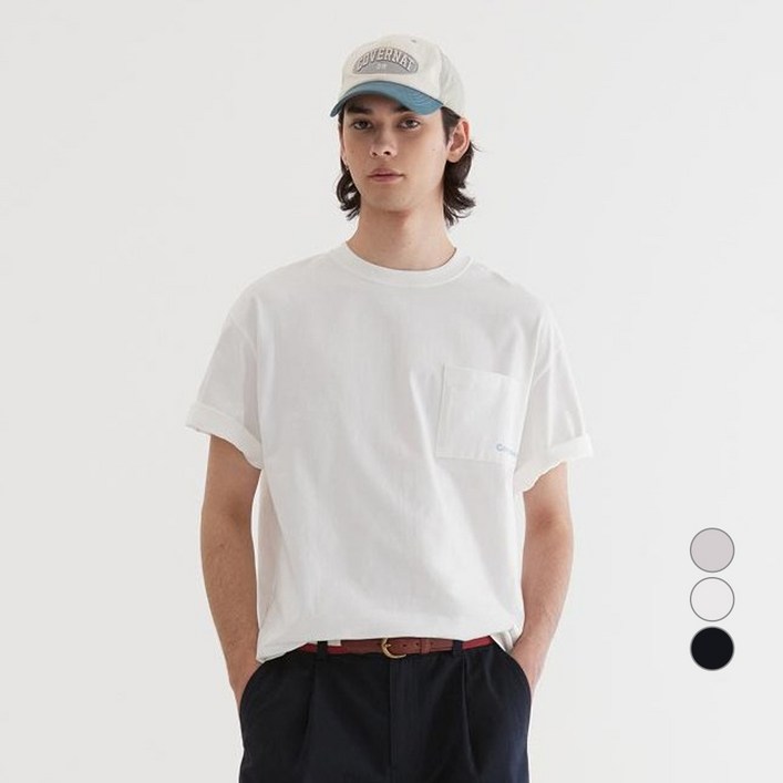 커버낫 남녀공용 베이직 포켓 면 티셔츠
