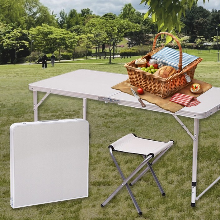 로앤하우스 아웃도어 접이식 폴딩 테이블 1200  의자 4p 세트, 화이트