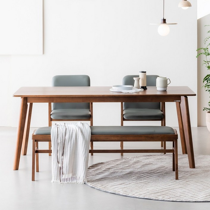 웰퍼니쳐 클로이 고무나무 원목 식탁  의자2p  벤치 방문설치