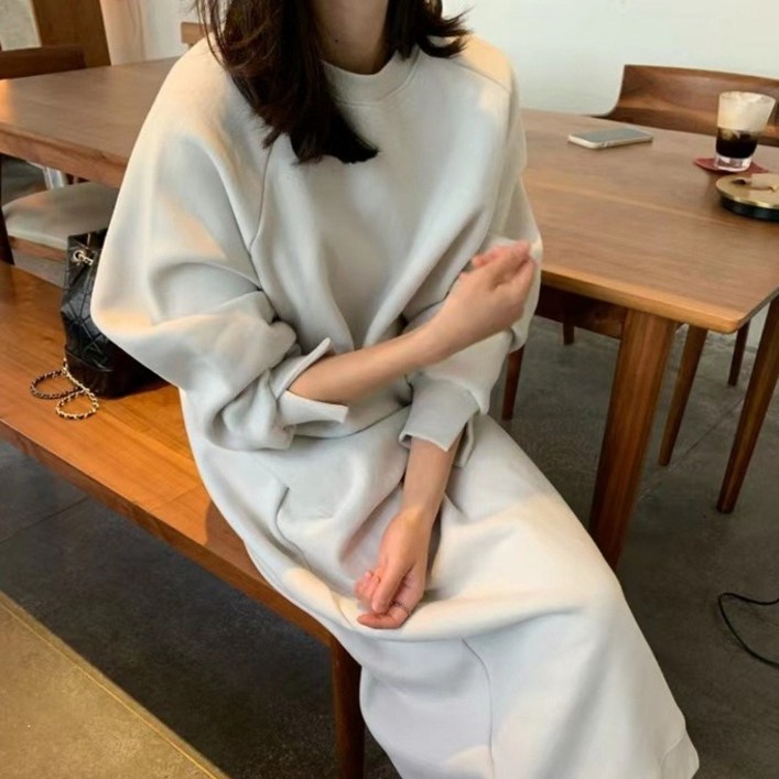 페이퍼먼츠 루즈핏 라운드넥 캐주얼 맨투맨 롱 원피스 08824