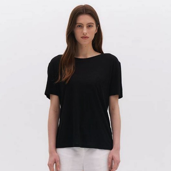 앤클라인 여성용 통기성 린넨 포켓 셔링 티셔츠