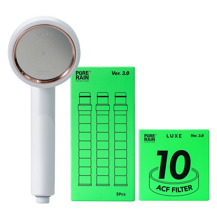 퓨어레인 10 3세대 LUXE 프로 샤워기 헤드 + 세디먼트 핸들 필터 3p + 카본 헤드 필터 세트