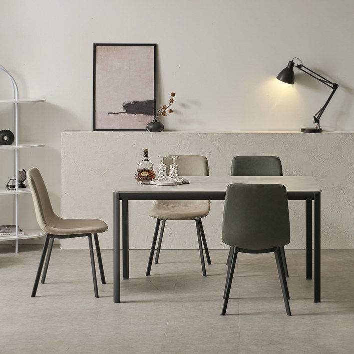 보니애가구 에븐 포세린 1200 부채꼴 세라믹식탁 4인용  의자 4p 세트 방문설치