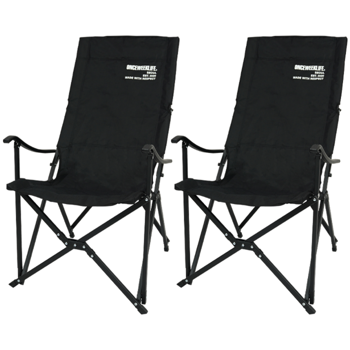원스위크라이프 캠핑 프레임 릴렉스 체어 특대, 블랙, 2개