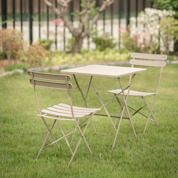 아웃네스트 접이식 철제 테이블 의자 2개 세트, 베이지