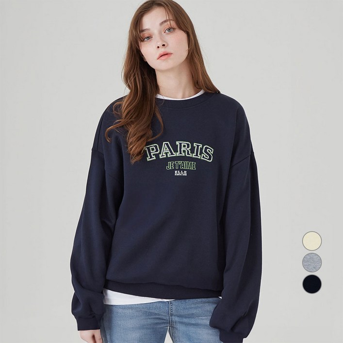 ELLEPARIS 자수 그래픽 기모 스웻셔츠 PARIS ELLEPARIS 자수 그래픽 기모 스웻셔츠 PARIS