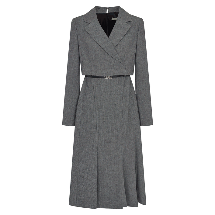 라인어디션 잔체크 카라 미디 원피스