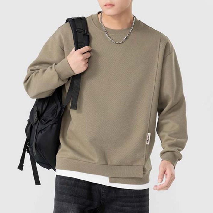선빛 남성용 카밀 데일리 무지 트임 레이어드 캐주얼 맨투맨