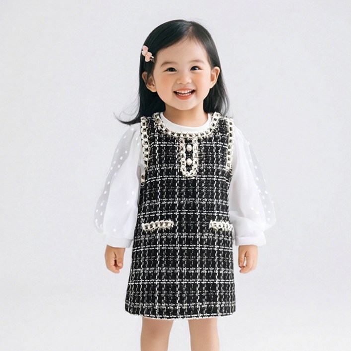 조이멀티 골든 트위드 긴팔 티셔츠  원피스 세트