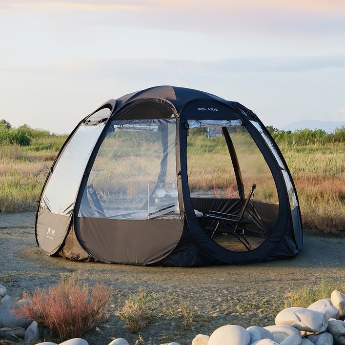 폴라리스캠프 P1 TPU 팝업쉘터 투명 동계 원터치텐트, 블랙, 34인용