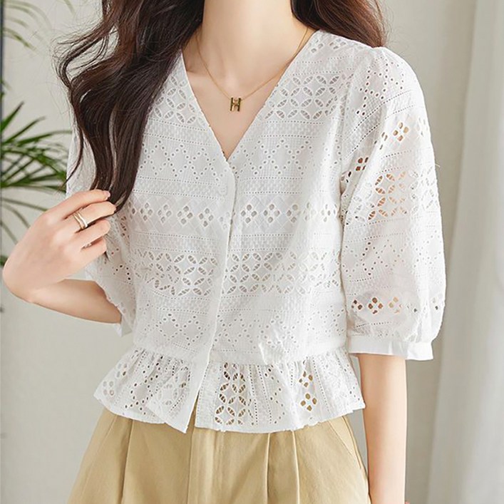 페이퍼먼츠 여성용 르베르 펀칭 레이스 7부 가디건 10602