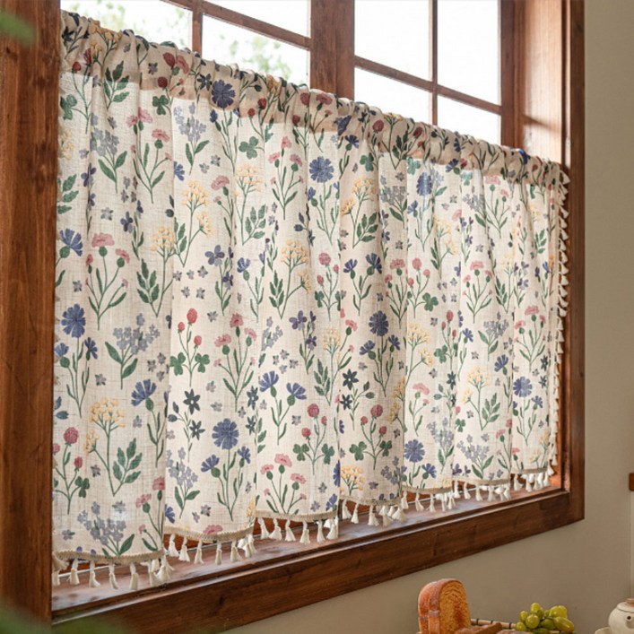 지앤와이 봄 꽃패턴 봉집형 바란스 커튼