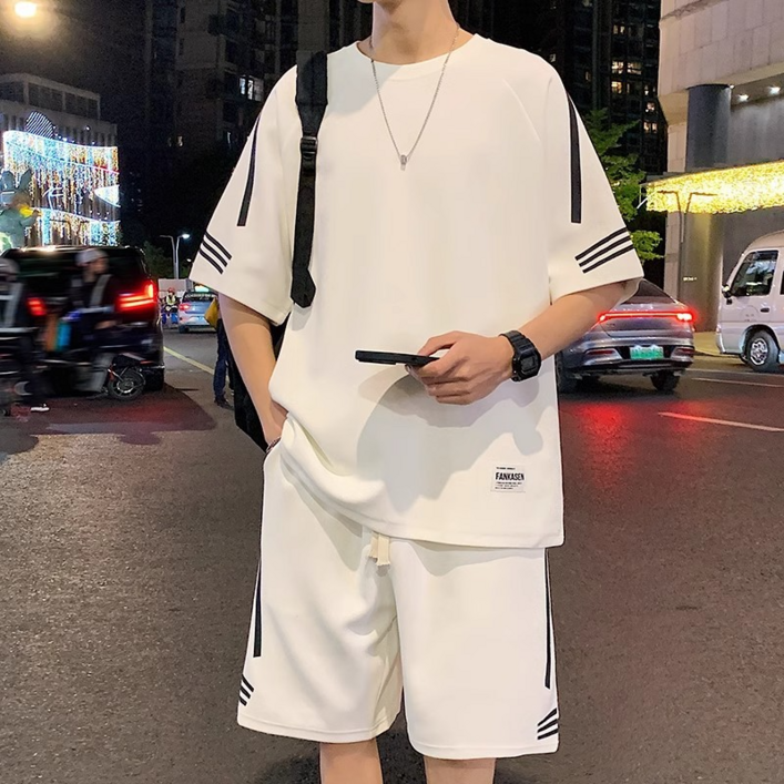 Lumi 여름 남성 트레이닝복 세트 와플원단 심플 캐주얼 반팔티 반바지 오버핏 트레이닝 운동복 상하세트
