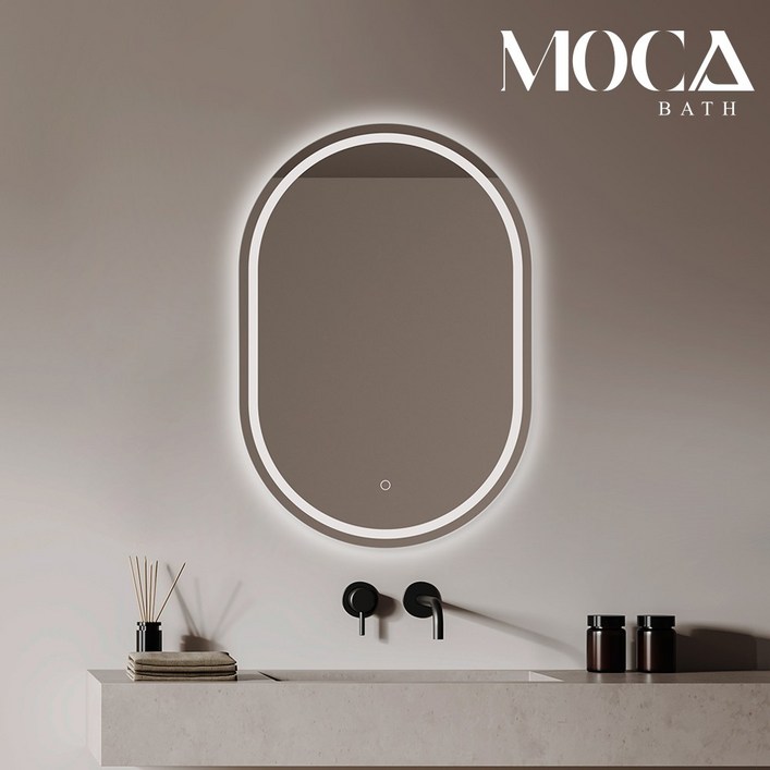 모카바스 화장대거울 욕실 인테리어 선반 간접 루미나 타원 LED 직접 간접 조명 거울, 3색 변환