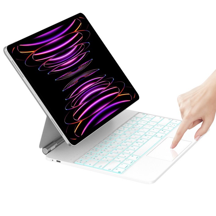 HOU 아이패드 호환 매직키보드 프로M4 1/2/3/4세대 에어6/5/4 M2 11/12.9인치 10세대 한글각인 키보드, 프로 1/2/3/4 11인치 에어4/5 10.9인치, 화이트