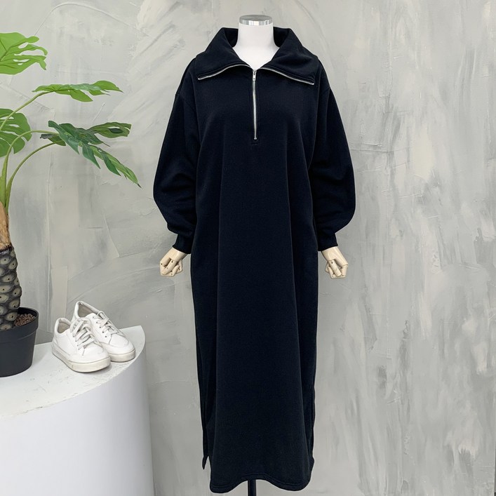 행복여 저스트 빅 카라 반집업 루즈핏 기모 롱 원피스