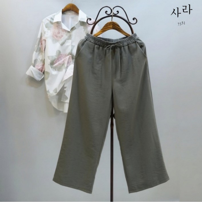 부산사라 여성용 하늘하늘 편한 밴딩 통바지9부