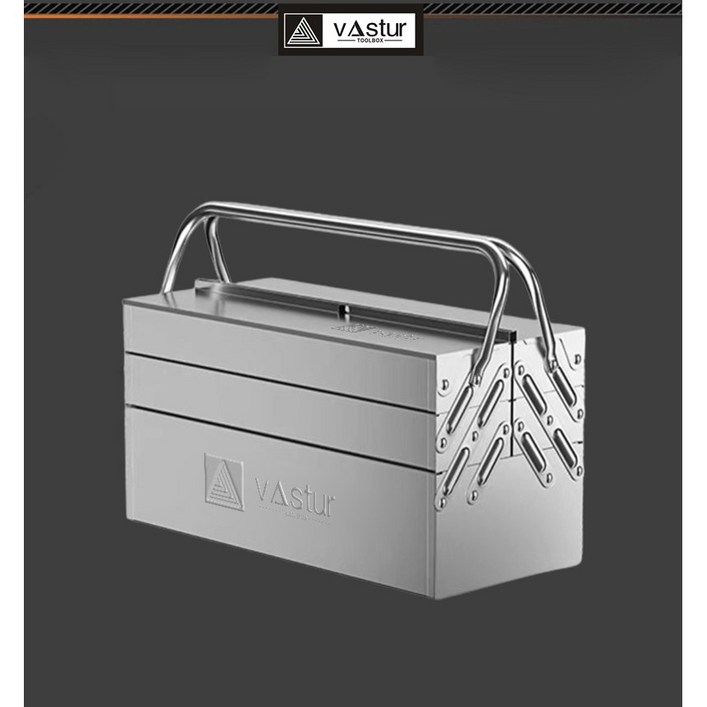 Vastur 스테인리스 3단 접이식 공구함 다목적 가정용 철제 수납함 툴박스, 1개