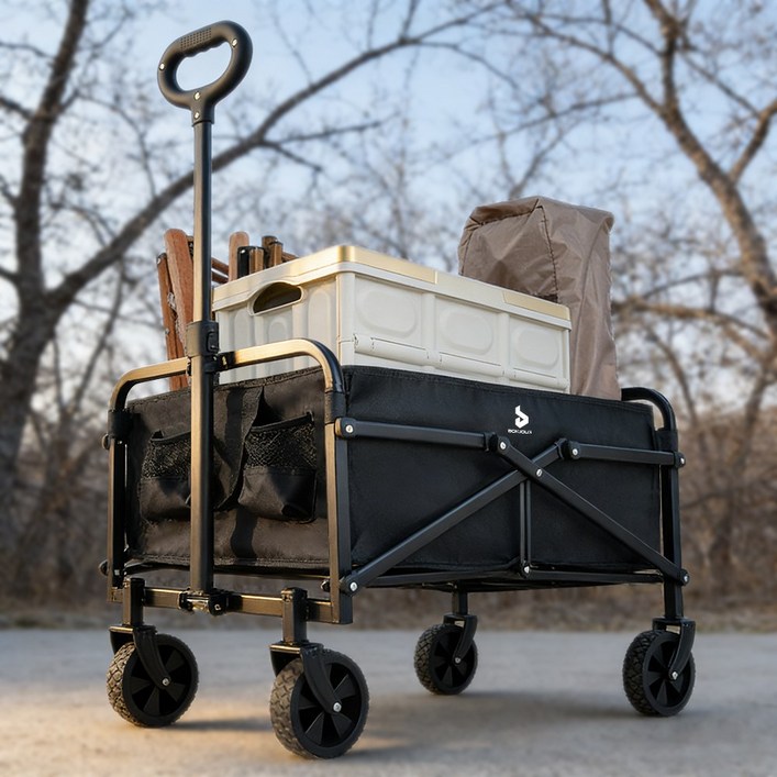 다용도 폴딩 카트 아웃도어 캠핑 카트 휴대용 간이 타이로드, 블랙 5인치