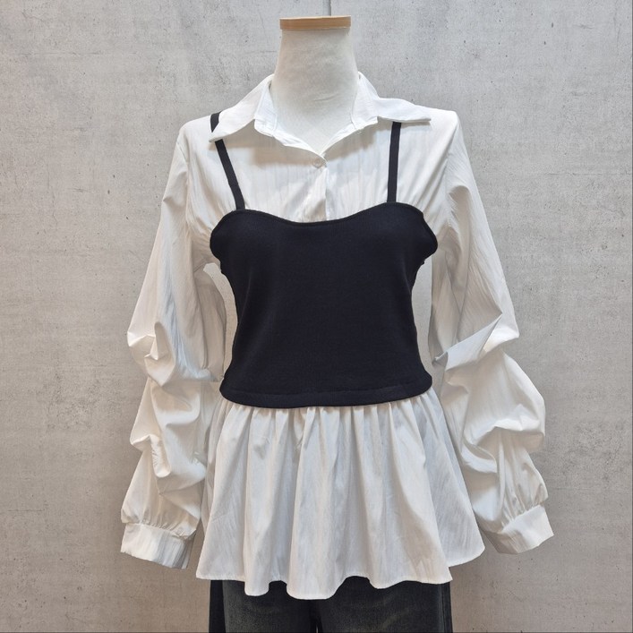 [밸리걸] 니트 뷔스티에 레이어드 블라우스 610420