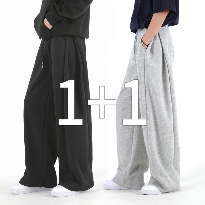 오버나인 11 남자 사이드 핀턱 옆트임 바지 와이드 트레이닝 팬츠