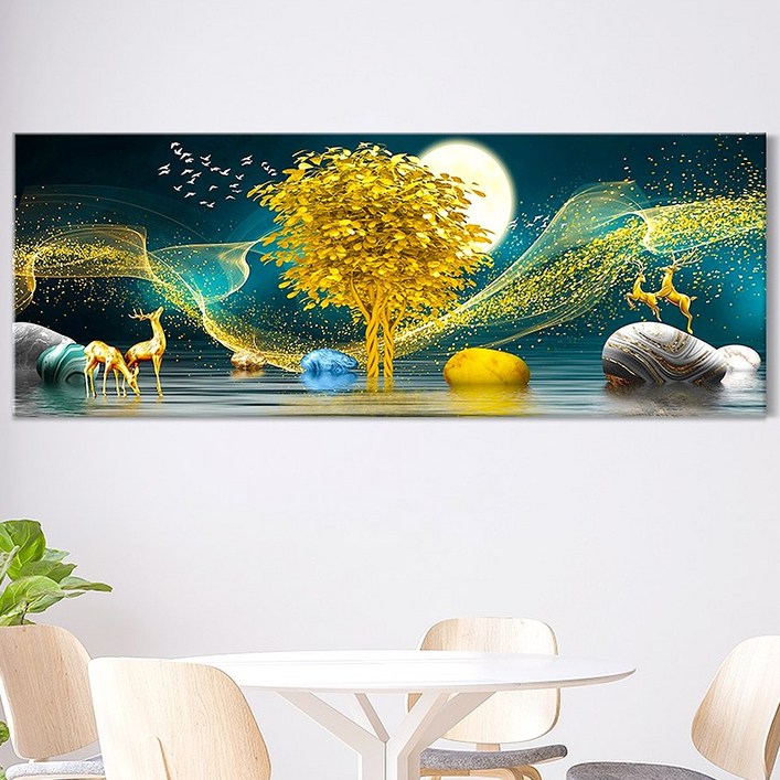 [인메이블] 돈들어오는 황금 돈나무 그림 거실 풍수 인테리어 대형 와이드 캔버스 액자 집들이 개업 선물