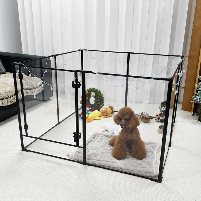 Bingopaw 강아지 울타리 투명 울타리 펜스 아크릴 놀이 울타리 안전문 펜스 튼튼한 알루미늄 합금, 1개, 불랙