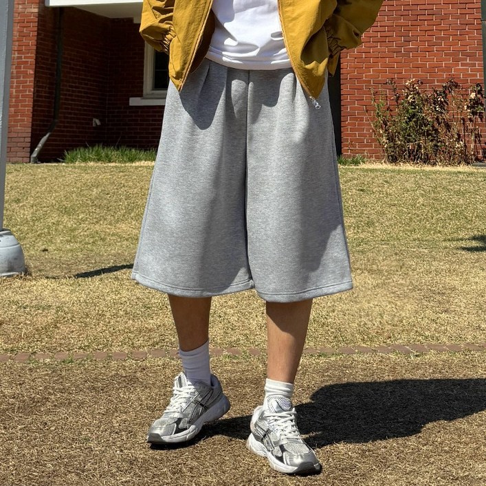 남자 핀턱 버뮤다 코튼 와이드 반바지 하프 트레이닝 팬츠