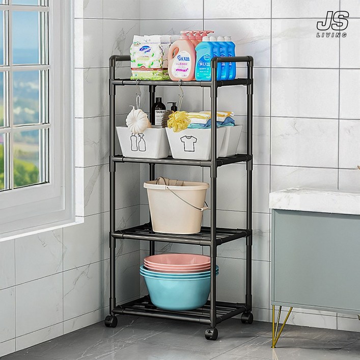 JS리빙 화장실 이동식 틈새 선반 4단 욕실 수납장 정리함 세탁실 베란다 팬트리 다용도실 보조 정리대 세면대 정리 선반 다용도 수납 받침대 #JSCOMPANY / 98774A11V