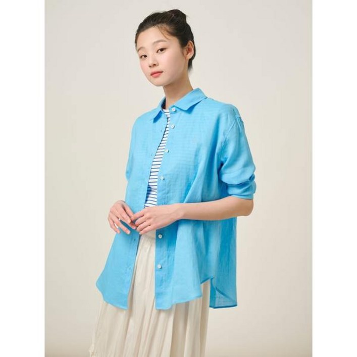 ❲백화점제품❳ 빈폴레이디스 블라우스 셔츠 25SS 리넨 솔리드 오버핏 - 스카이블루 BF5364C06Q 러블리 루즈핏