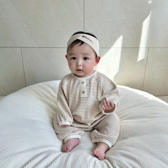 아기 백일 돌 단가라 줄무늬 슈트 헤어밴드 세트