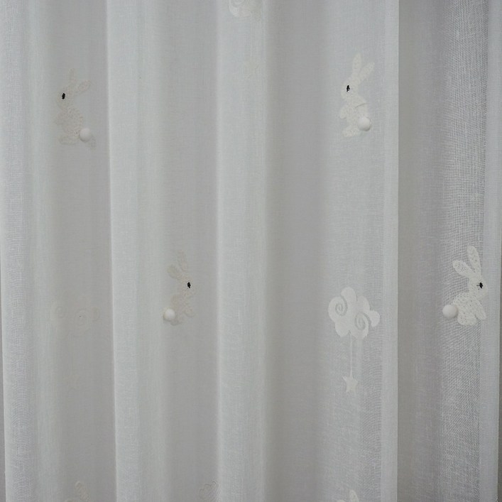 구름과 별 토끼 자수 어린이 린넨 커튼 키즈 거실 안방 아이방 커텐