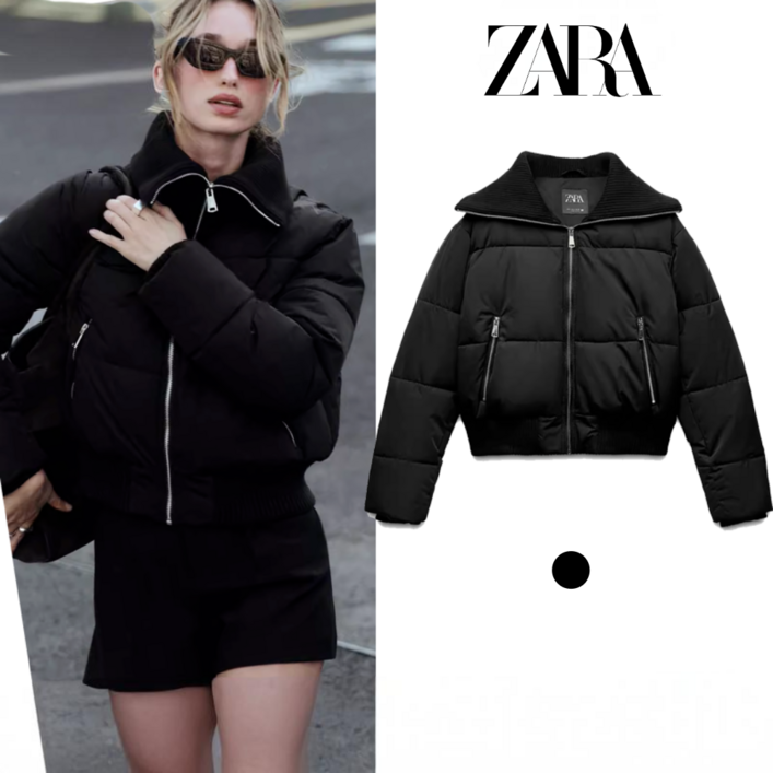 Zara 자라 여성 레이어 블랙 숏 패딩 자켓 3046 240