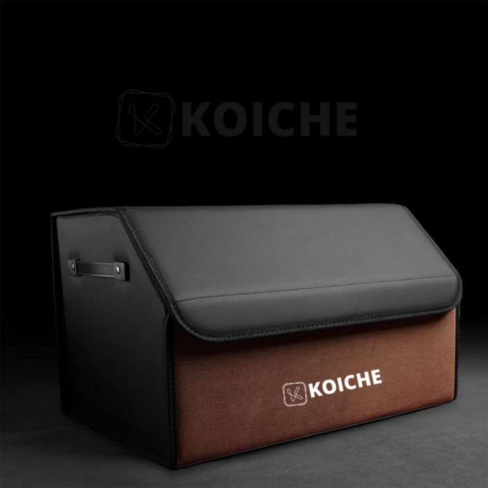 코이체 대용량 프리미엄 가죽 접이식 트렁크 정리함 공간 자유 활용 트렁크 수납함, 브라운