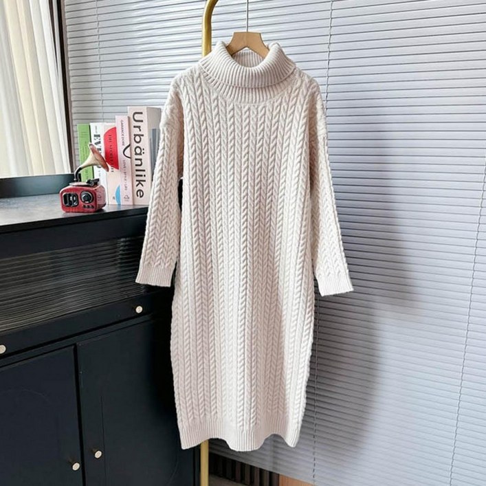 니트 폴라 롱 터틀넥 원피스 골지 부드러운 겨울